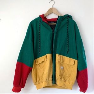 Hooded Color Block Corduroy Jacket